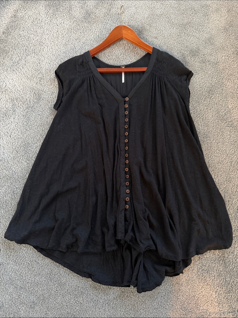 Free People Black Flowing Button-Front Tunic